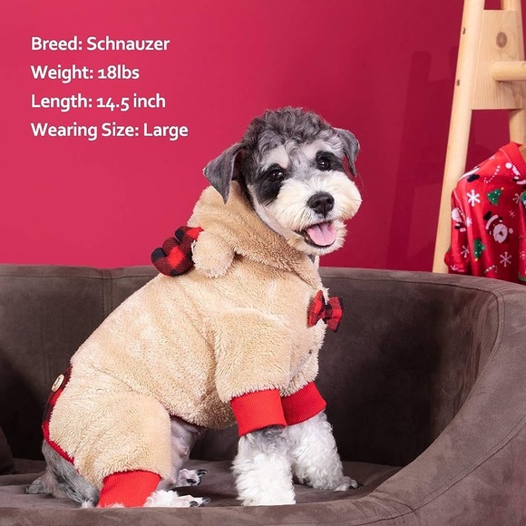 KYEESE Dog Pajamas Reindeer Christmas  Bowtie Red plaid Pet Pajamas sz M NWT - Picture 6 of 12